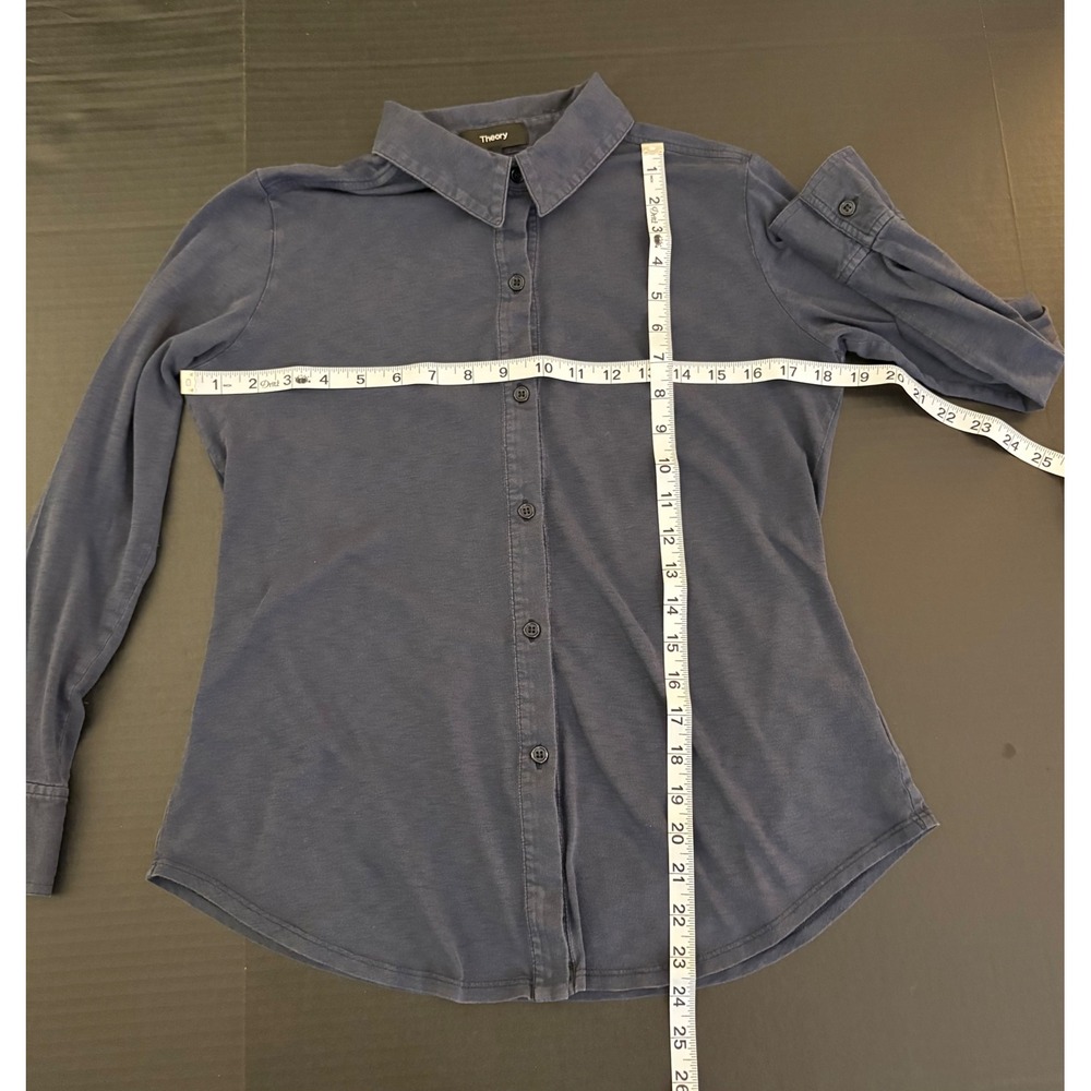 Theory Luxe Jersey Cotton Navy Button up Long Sleeve Minimalist luxury - Picture 2 of 6